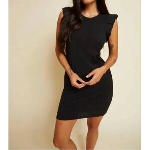 Nation LTD Elliot Fuse Ruffle Sleeve Ribbed Sheath Dress Black Capsule  Large